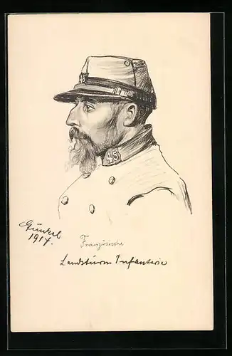 Künstler-AK Französischer Soldat der Landsturm Infanterie, Kriegsgefangene