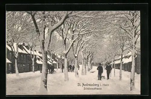 AK St. Andreasberg im Harz, Schützenstrasse im Winter