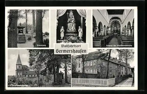 AK Germershausen, Wallfahrtskirche von aussen und innen, Kreuzweg, Gnadenbild, Augustinerkloster