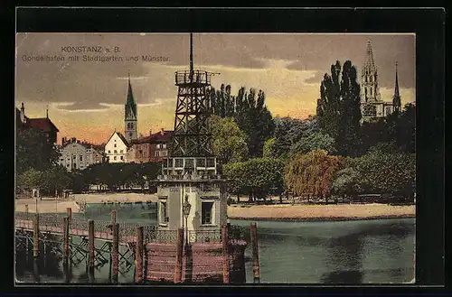 AK Konstanz a. B., Gondelhafen mit Stadtgarten und Münster