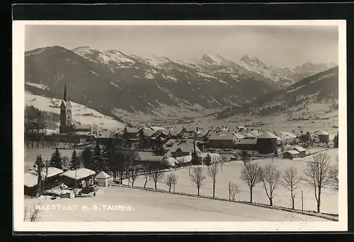 AK Radstadt, Teilansicht m. d. Tauern im Winter