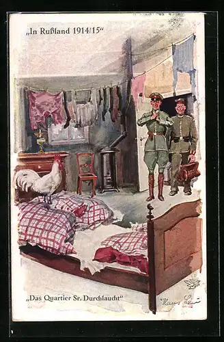 Künstler-AK Hans Leu: Russland, In Russland 1914-15, Das Quartier Sr. Durchlaucht, Zwei Soldaten stehen in der Tür