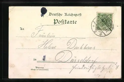 Lithographie Duisburg, Central-Bahnhof, Hafen, Töchterschule