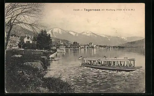 AK Tegernsee, Teilansicht mit Wallberg und Boot