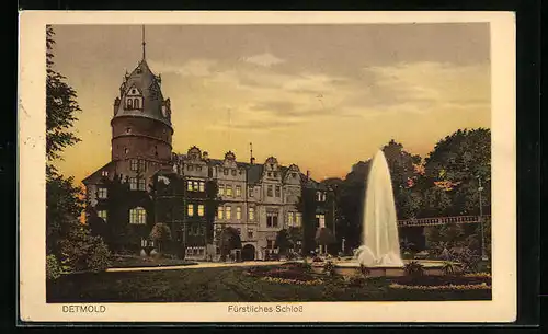 AK Detmold, Fürstliches Schloss mit Fontäne