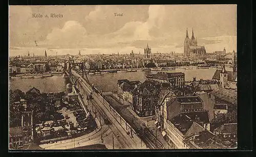 AK Köln a. Rhein, Totalansicht mit Dom und Brücke