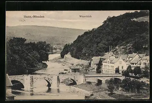 AK Hann.-Münden, Weserblick mit Brücke