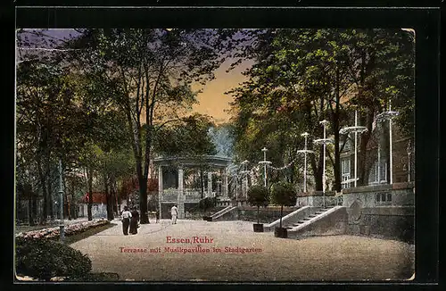 AK Essen /Ruhr, Terrase mit Musikpavillon im Stadtgarten
