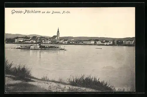 AK Pöchlarn /Donau, Totalansicht mit Dampfer