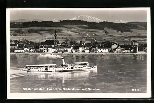 AK Pöchlarn /Donau, Totalansicht mit Gebirgspanorama