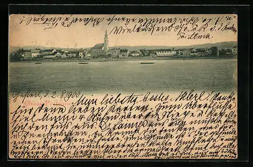 AK Pöchlarn /Donau, Panorama mit Kirche