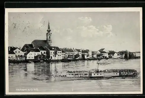 AK Pöchlarn /Donau, Dampfer gegen Kirche