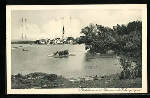 AK Pöchlarn /Donau, Uferpartie gegen Ort
