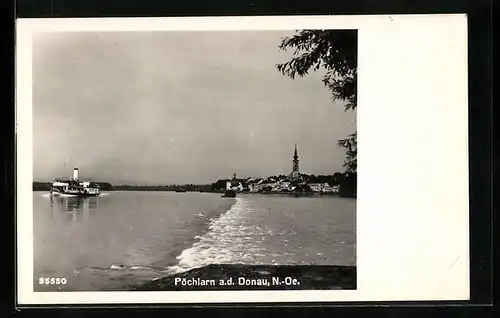 AK Pöchlarn /Donau, Panorama mit Dampfer