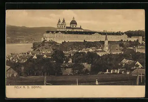 AK Melk /Donau, Panorama mit Stift