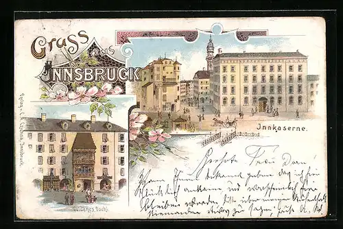 Lithographie Innsbruck, Goldenes Dachl, Innkaserne