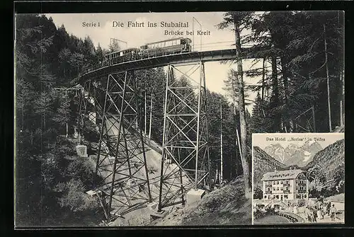 AK Telfes, Hotel Serles, Brücke bei Kreit