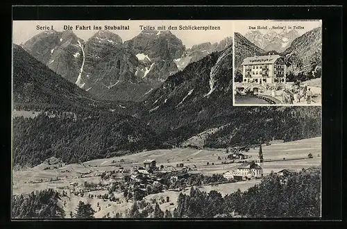 AK Telfes, Hotel Serles, Totalansicht mit den Schlickerspitzen