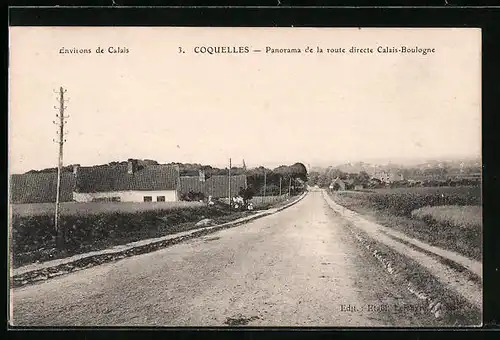 AK Coquelles, Panorama de la route directe Calais-Boulogne