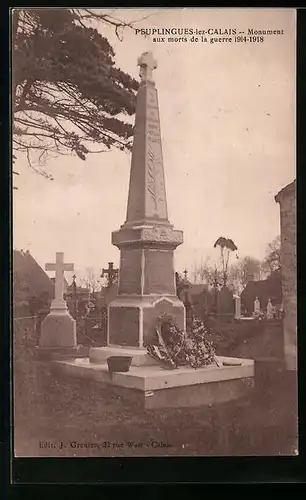 AK Peuplingues-laz-Calais, Monument aux morts de la guerre 1914-1918