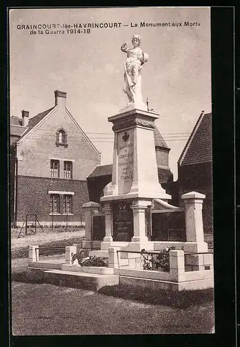 AK Graincourt-les-Havrincourt, Le Monument aux Morts de la Guerre 1914-18