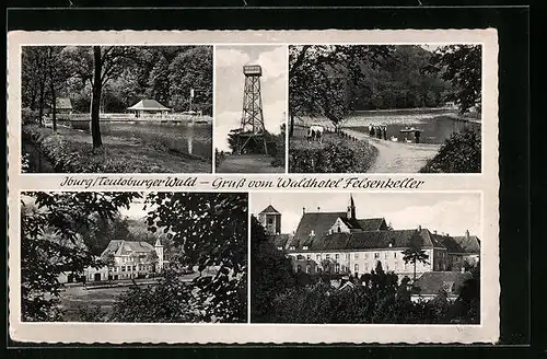 AK Iburg /Teutoburger Wald, Waldhotel Felsenkeller und drei Ansichten aus dem Ort