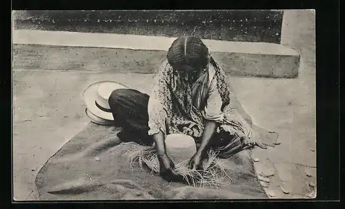 AK Junge Frau als Hutmacher