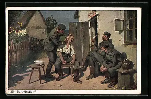 AK Soldat rasiert Kameraden - Ein Bartkünstler