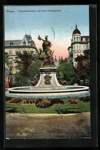 AK Posen / Poznan, Perseusbrunnnen auf dem Königsplatz
