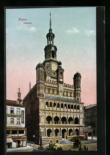 AK Posen / Poznan, Rathaus und Denkmal