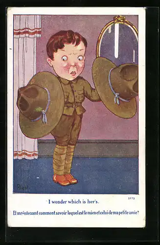 Künstler-AK Right: I wonder which is her`s, Mannmit zwei Hüten