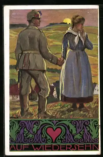 Künstler-AK Kriwub: Auf Wiedersehen, Soldat mit Frau bei Sonnenuntergang