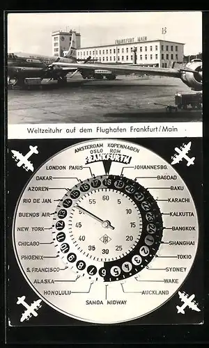 AK Frankfurt a. M., Weltzeituhr auf dem Flughafen
