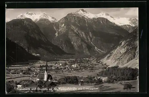 AK Nassereith an der Fernpassstrasse, Teilansicht mit Dormitz mit Loreaspitze