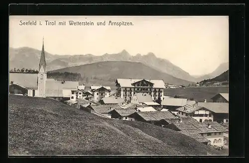 AK Seefeld, Ortspartie mit Arnspitzen und Wetterstein