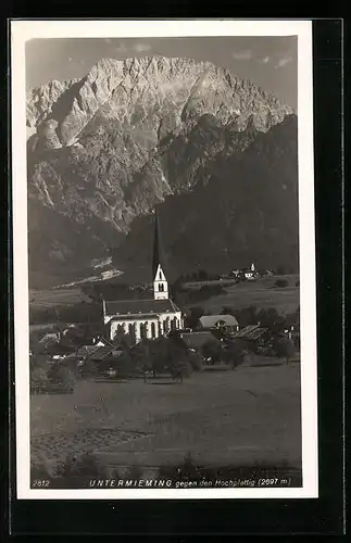 AK Untermieming, Ortsansicht mit Kirche und Hochplattig