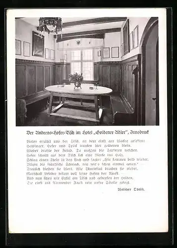 AK Innsbruck, Hotel Zum Goldenen Adler, Innenansicht, Andreas-Hofer-Tisch