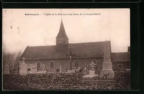 AK Beuvrequen, L`Eglise et le Monument aux Morts de la Guerre 1914-18