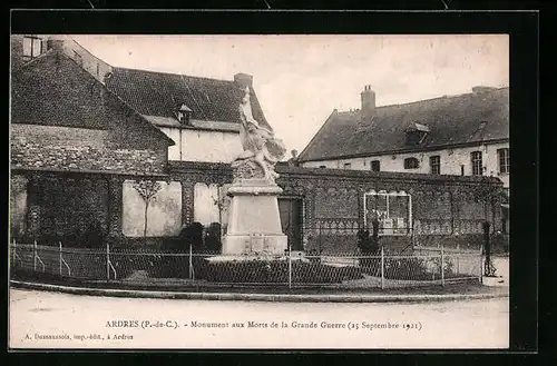 AK Ardres, Monument aux Morts de la Grande Guerre (25 Septembre 1921)