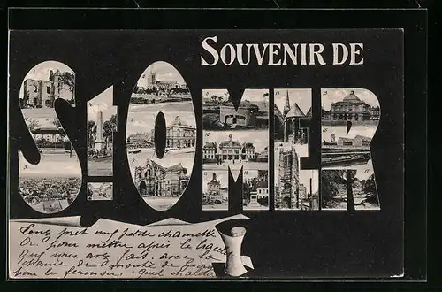 AK Saint-Omer, Siebzehn Ansichten aus dem Ort in den Buchstaben vom Ortsnamen