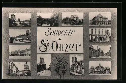 AK Saint-Omer, Zwölf Ansichten aus dem Ort