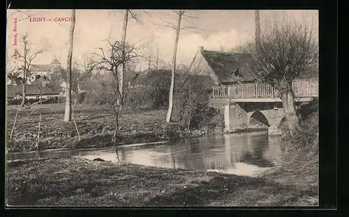AK Ligny-sur-Canche, Ortspartie an der Brücke