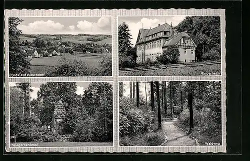 AK Bissendorf, Ortsansicht, Kriegerdenkmal, Kinderheim und Waldweg