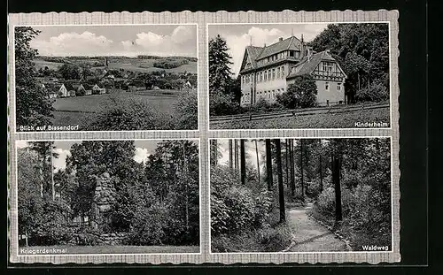 AK Bissendorf, Ortsansicht, Kinderheim, Kriegerdenkmal und Waldweg