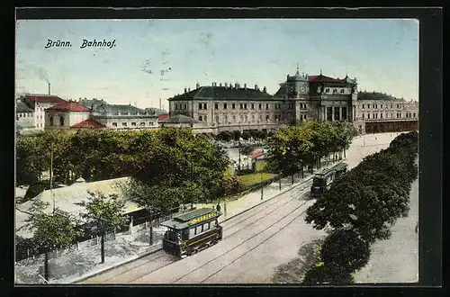 AK Brünn / Brno, Blick zum Bahnhof, Strassenbahn