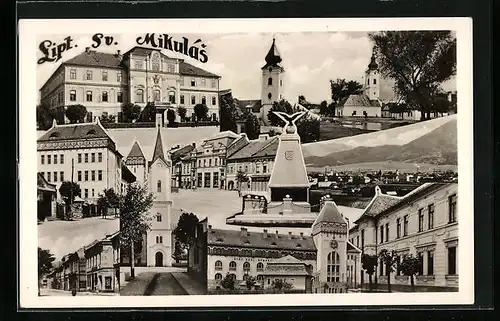 AK Liptovský Mikulás, Ortsansicht, Kirche, Denkmal und Gebäude, Fotomontage