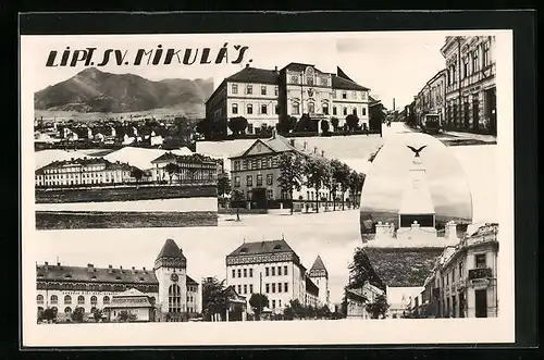 AK Liptovský Mikulás, Ortsansicht, Strassenpartie und Gebäude, Fotomontage