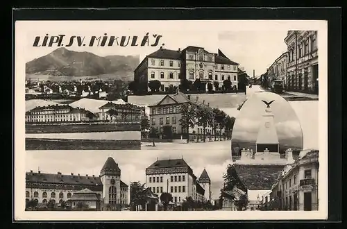 AK Liptovský Mikulás, Ortsansicht, Strassenpartie und Gebäude, Fotomontage