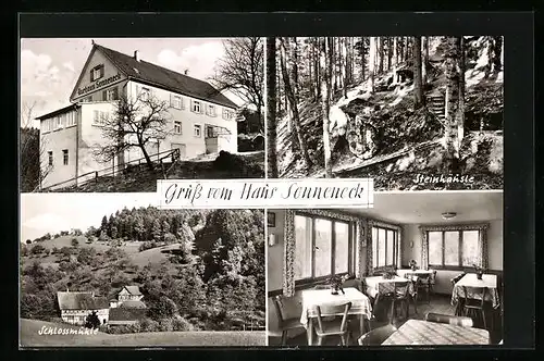 AK Mettelbach / Murrhardt, Hotel-Pension Haus Sonneneck, Schlossmühle und Steinhäusle