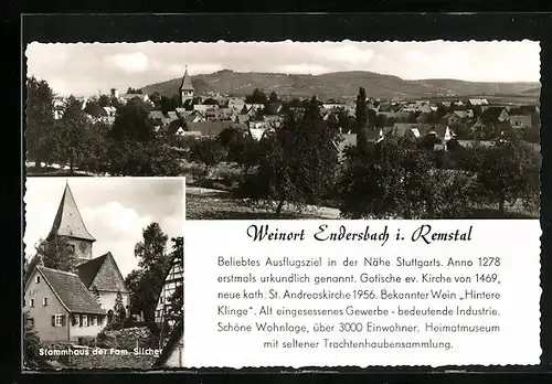 AK Endersbach i. Remstal, Ortsansicht, Stammhaus der Familie Silcher